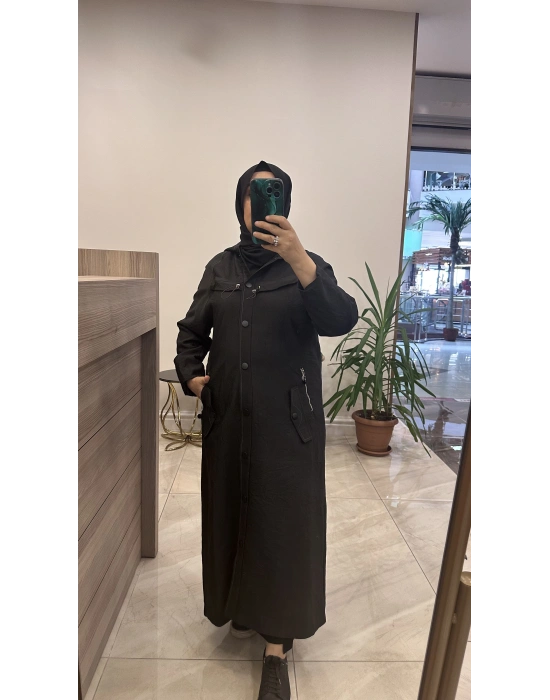 Ceremony 6844 kapüşonlu zig zag dikişli trençkot siyah