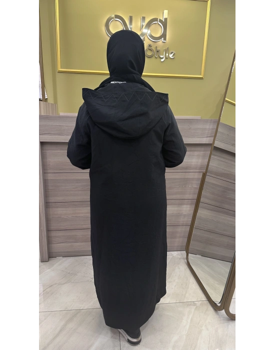 Ceremony 6844 kapüşonlu zig zag dikişli trençkot siyah