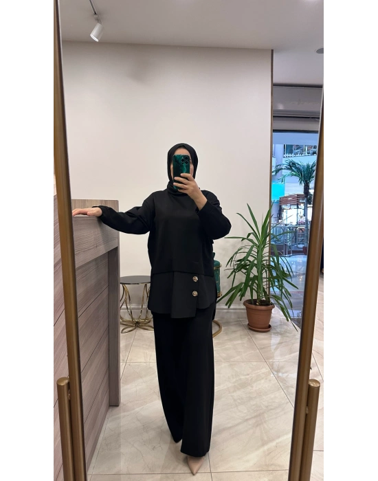 Ceremony 6931 önü gold düğme detaylı pantolonlu takım siyah