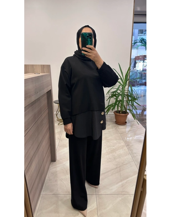 Ceremony 6931 önü gold düğme detaylı pantolonlu takım siyah