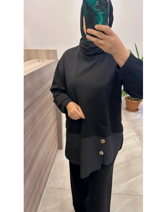 Ceremony 6931 önü gold düğme detaylı pantolonlu takım siyah