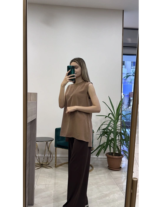 Ceremony 6326 beli lastikli bambu pantolon kahverengi