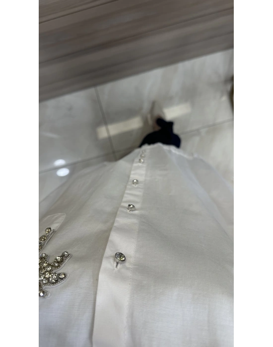 Ghisa 4YGSTNK4937 Beyaz Yaka Taşlı Gömlek Tunik