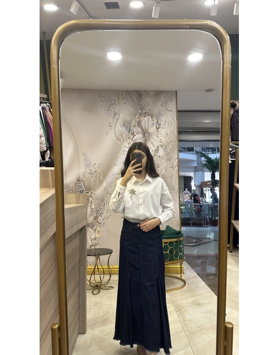 Ghisa 4YGSTNK4937 Beyaz Yaka Taşlı Gömlek Tunik