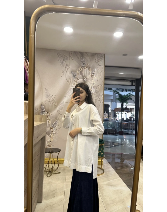 Ghisa 4YGSTNK4937 Beyaz Yaka Taşlı Gömlek Tunik