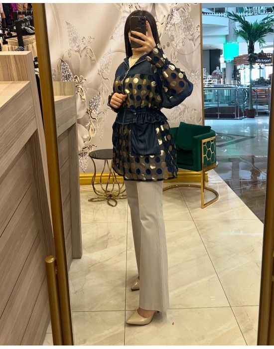 Ghisa 5KGSCKT3889 Lacivert Puantiyeli Ceket