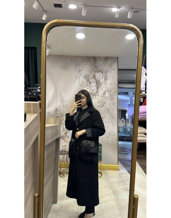 Ghisa 5KGSKBN6522 Siyah Cep Detaylı Kaban