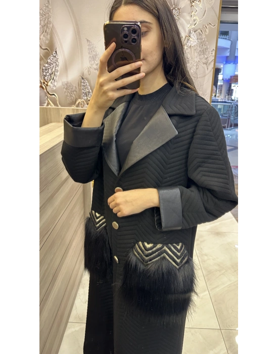 Ghisa 5KGSKBN6522 Siyah Cep Detaylı Kaban