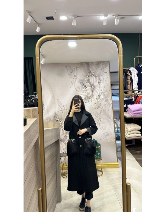 Ghisa 5KGSKBN6522 Siyah Cep Detaylı Kaban