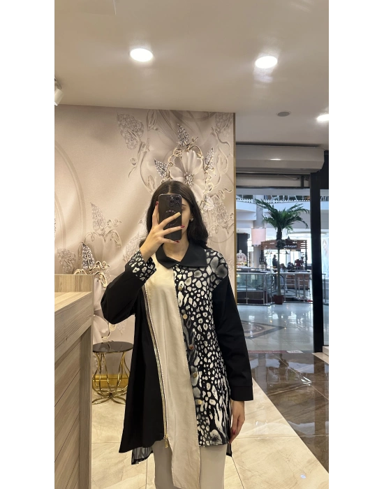 Ghisa 5KGSTNK4799 Siyah-Bej Gömlek