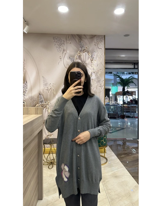 Ghisa 5KKNHRK3875 Gri Önü Düğmeli Triko Hırka