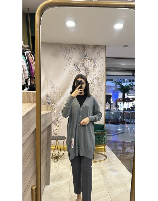 Ghisa 5KKNHRK3875 Gri Önü Düğmeli Triko Hırka