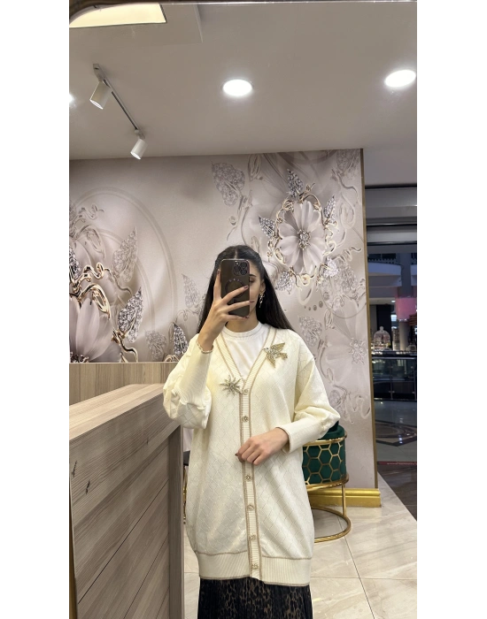 Ghisa 5KOBHRK3698 Ekru Broş Detaylı Hırka