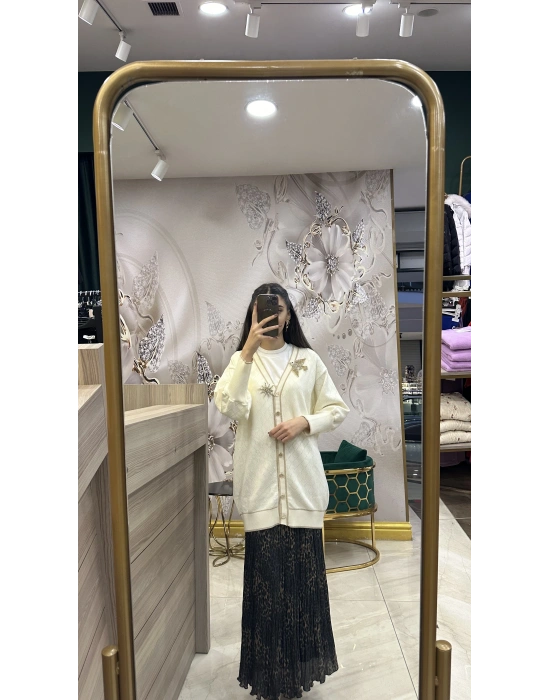 Ghisa 5KOBHRK3698 Ekru Broş Detaylı Hırka