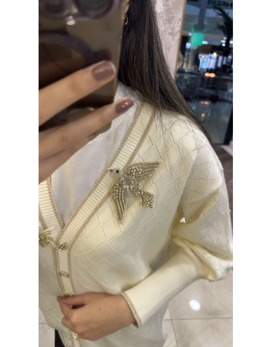 Ghisa 5KOBHRK3698 Ekru Broş Detaylı Hırka