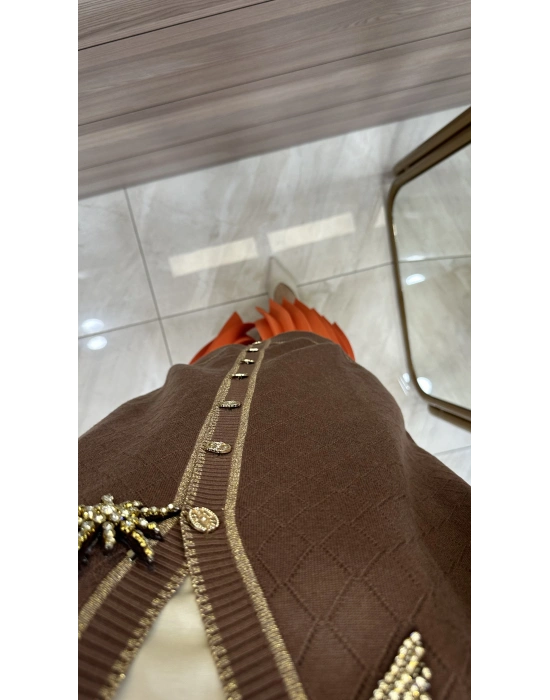 Ghisa 5KOBHRK3698 Kahve Broş Detaylı Hırka