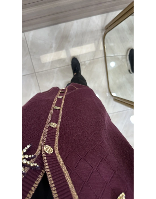 Ghisa 5KOBHRK3698 Mürdüm Broş Detaylı Hırka