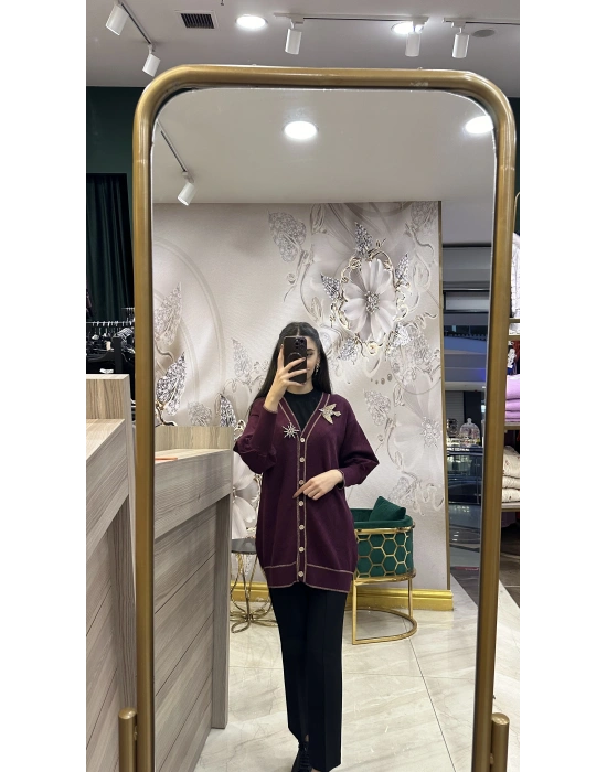 Ghisa 5KOBHRK3698 Mürdüm Broş Detaylı Hırka