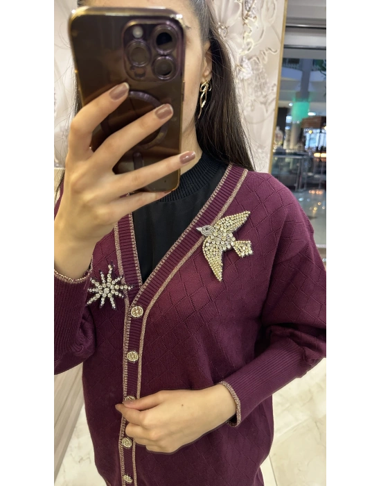 Ghisa 5KOBHRK3698 Mürdüm Broş Detaylı Hırka