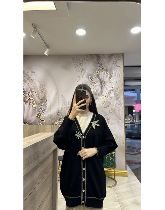 Ghisa 5KOBHRK3698 Siyah Broş Detaylı Hırka