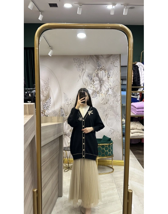 Ghisa 5KOBHRK3698 Siyah Broş Detaylı Hırka