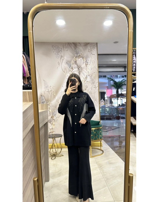 Ghisa 5KOBHRK3899 Siyah Taş Detaylı Triko Hırka