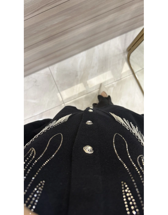 Ghisa 5KOBHRK3899 Siyah Taş Detaylı Triko Hırka