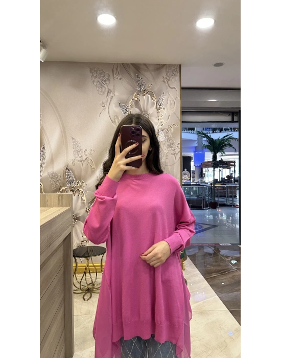 Ghisa 5KOBTNK4689 pembe Tül Detaylı Merserize Tunik