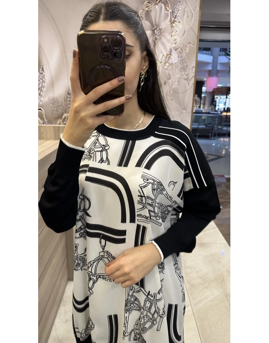 Ghisa 5KÖRTNK4806 Beyaz Desenli Tunik