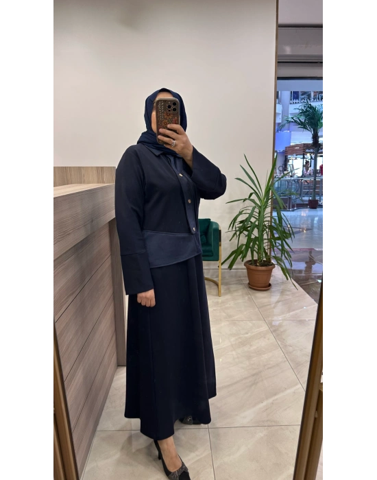 Hilay süet detaylı takım lacivert
