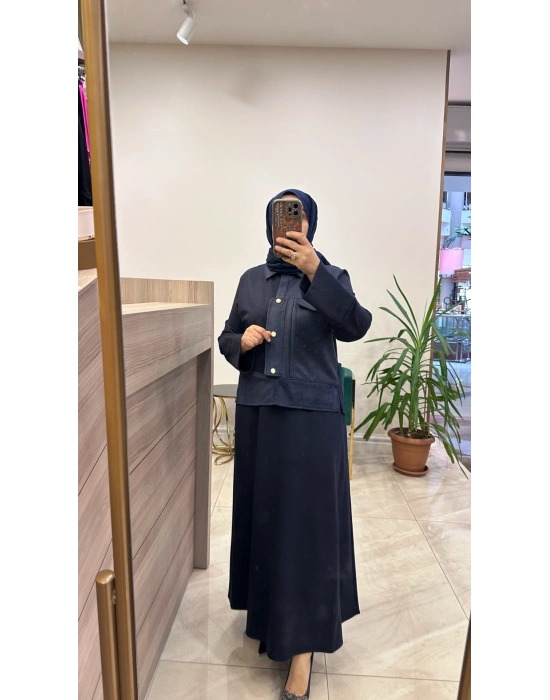 Hilay süet detaylı takım lacivert