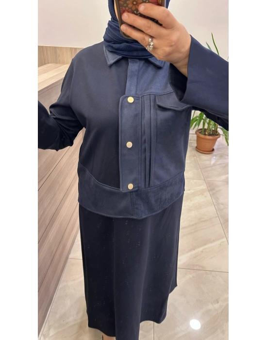 Hilay süet detaylı takım lacivert