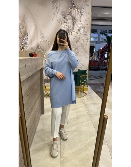 İnvee 6250 omzu şifon tunik bebe mavi