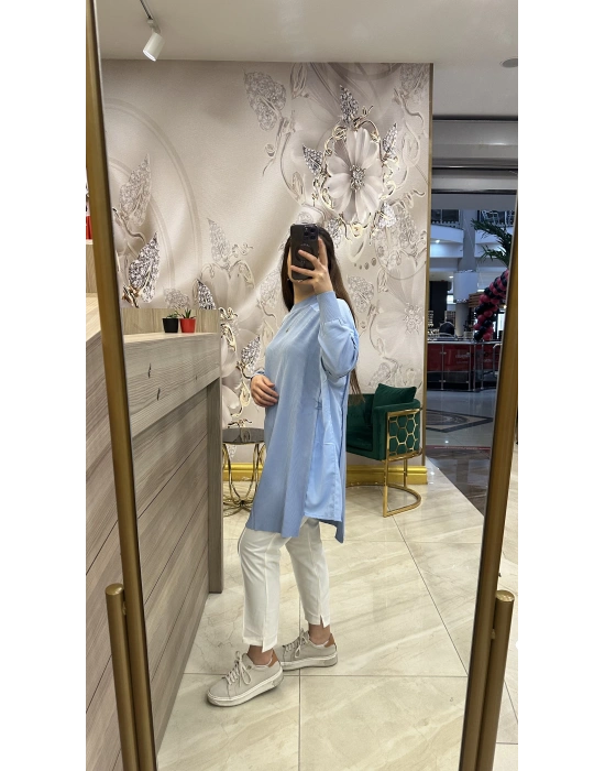 İnvee 6250 omzu şifon tunik bebe mavi