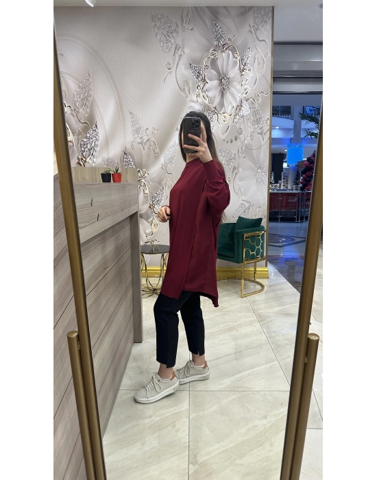 İnvee 6250 omzu şifon tunik bordo