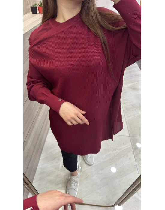 İnvee 6250 omzu şifon tunik bordo