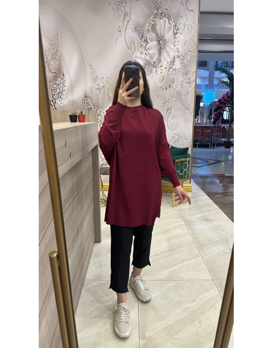 İnvee 6250 omzu şifon tunik bordo
