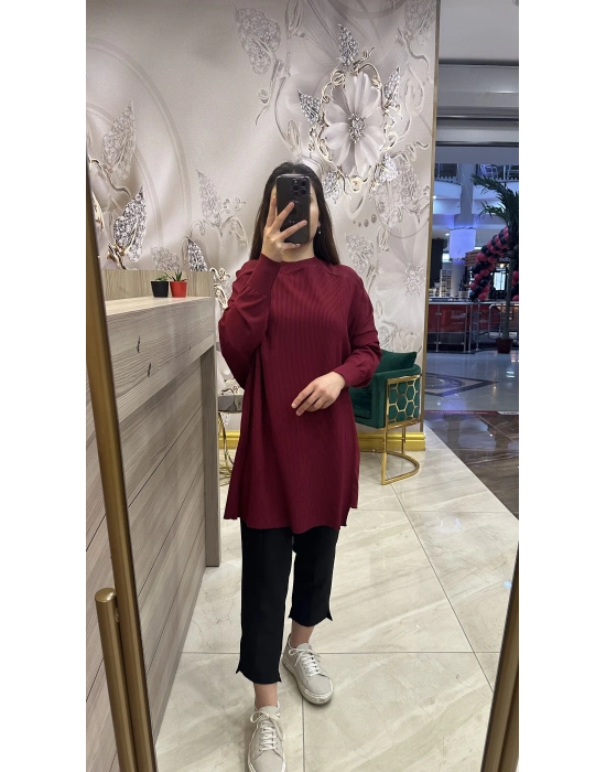İnvee 6250 omzu şifon tunik bordo