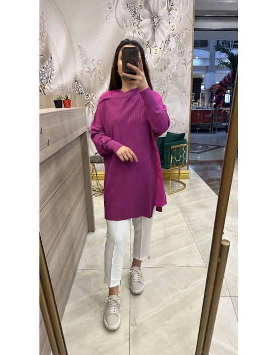 İnvee 6250 omzu şifon tunik fuşya