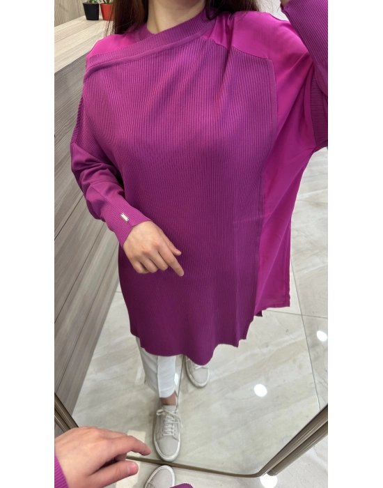 İnvee 6250 omzu şifon tunik fuşya