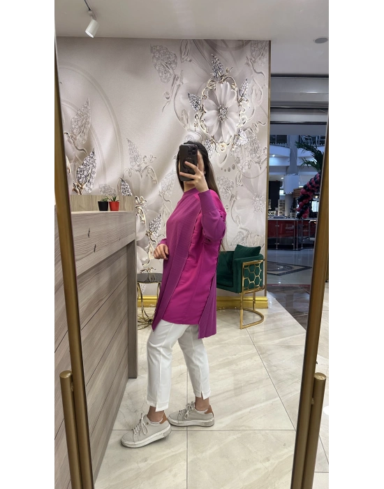İnvee 6250 omzu şifon tunik fuşya