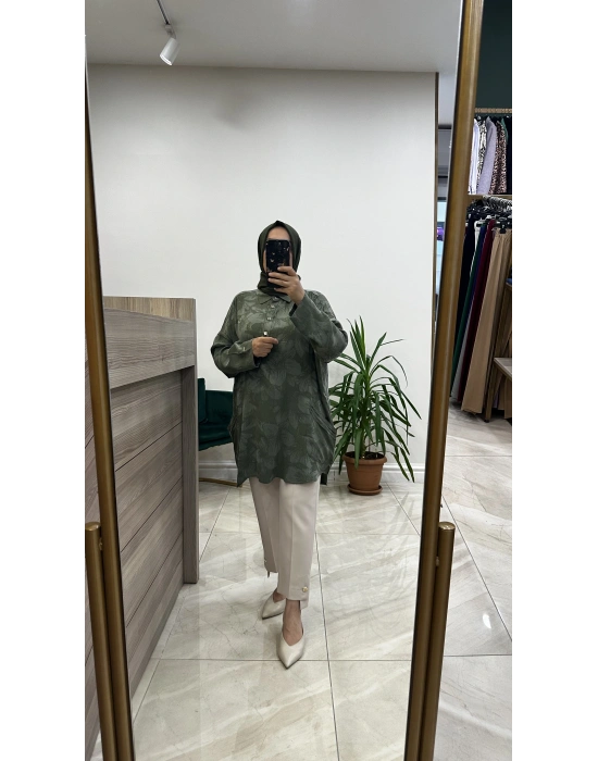 İnvee 7109 Çiçek Desenli Tunik Haki