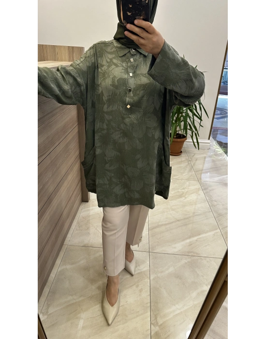 İnvee 7109 Çiçek Desenli Tunik Haki