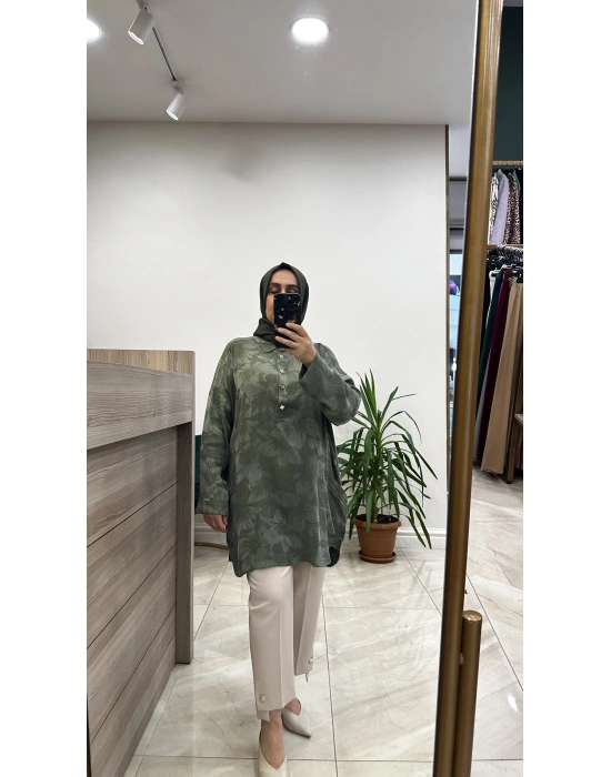 İnvee 7109 Çiçek Desenli Tunik Haki