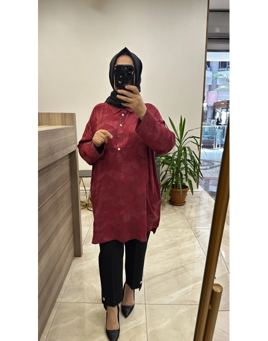İnvee 7109 Çiçek Desenli Tunik Kırmızı