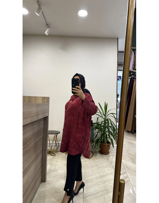 İnvee 7109 Çiçek Desenli Tunik Kırmızı
