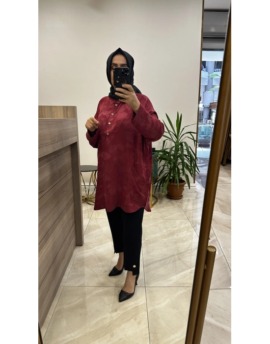İnvee 7109 Çiçek Desenli Tunik Kırmızı