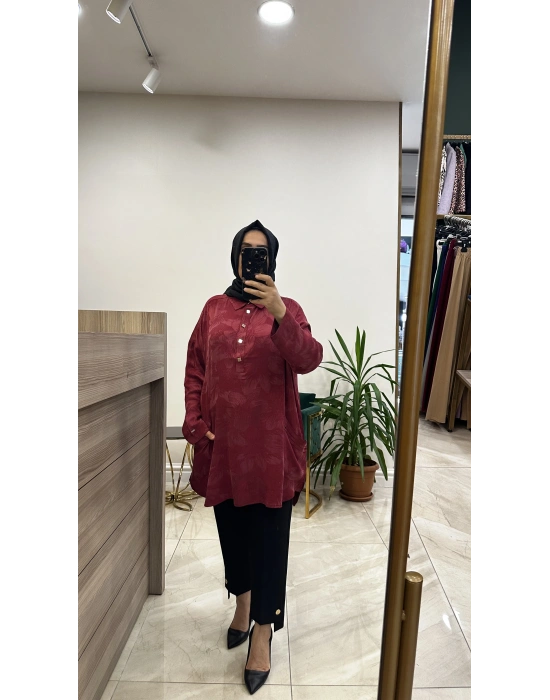 İnvee 7109 Çiçek Desenli Tunik Kırmızı