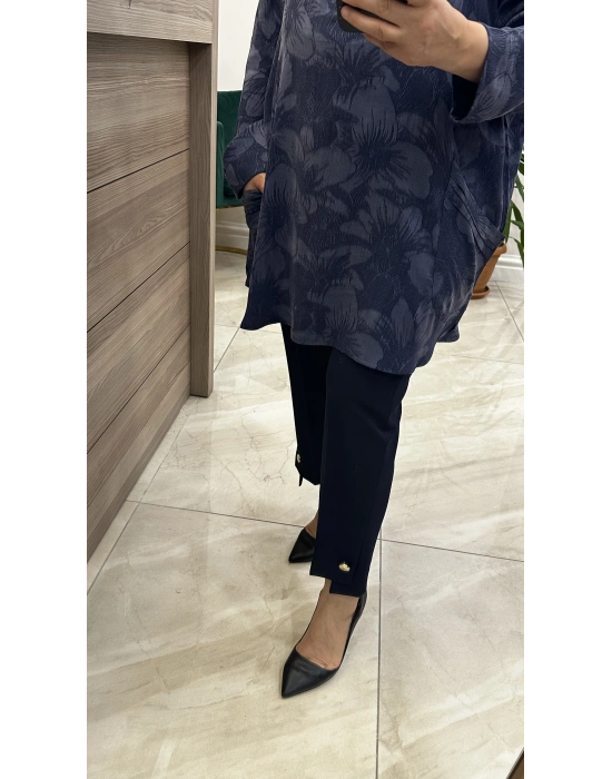 İnvee 7109 Çiçek Desenli Tunik Lacivert