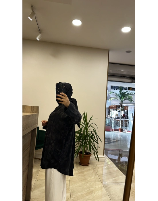 İnvee 7109 Çiçek Desenli Tunik Siyah